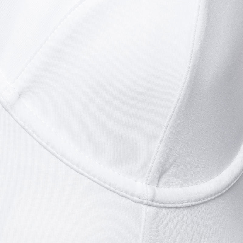 close up of a one-piece bustier swimsuit in white 