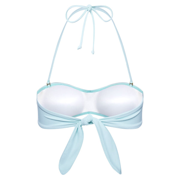 strapless bikini top with a knotted back in pastel blue
