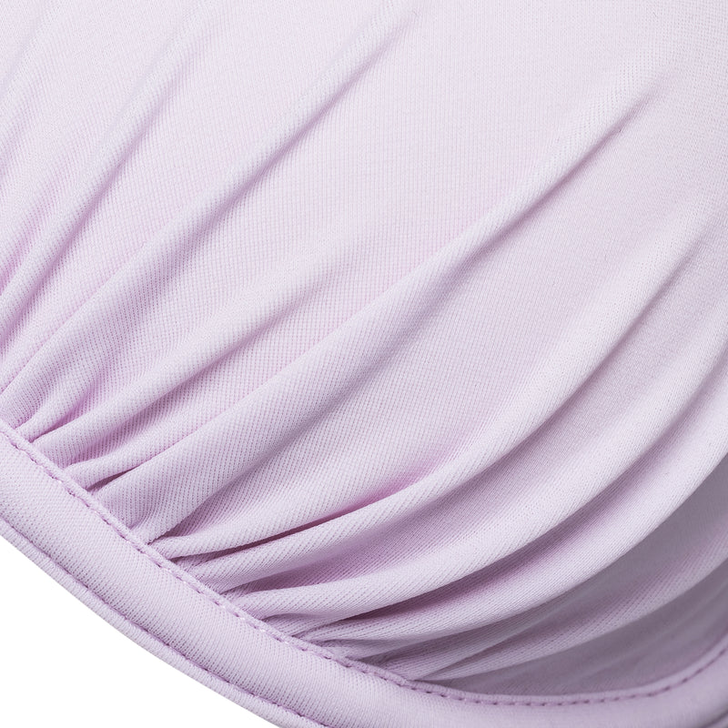 detail of a push-up bikini top in lavender