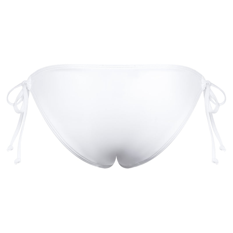 back of a classic bikini bottom knotted at the sides in white