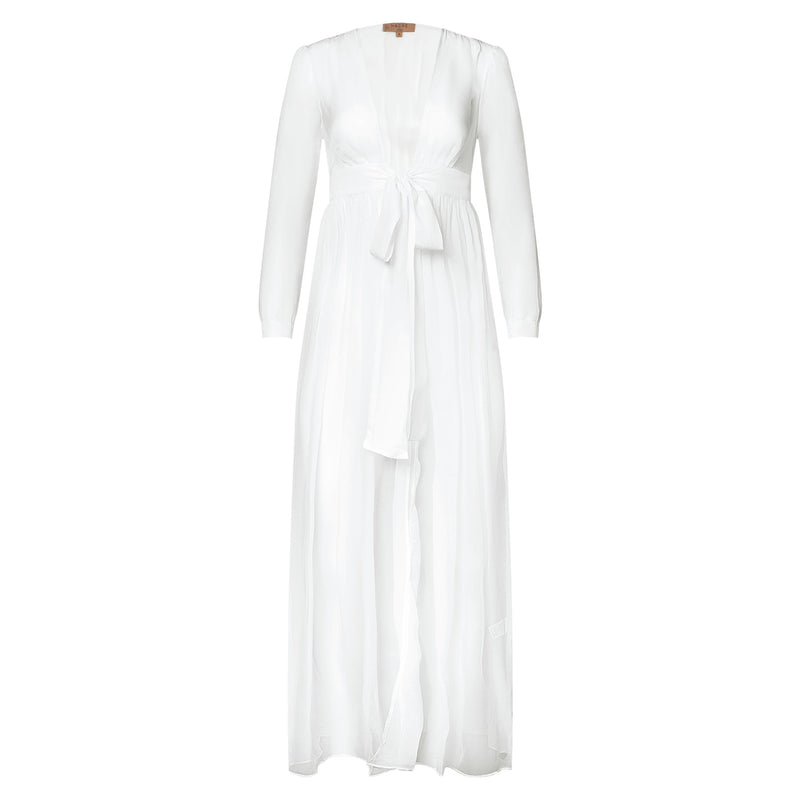 silk chiffon maxi dress knotted at the waist in white