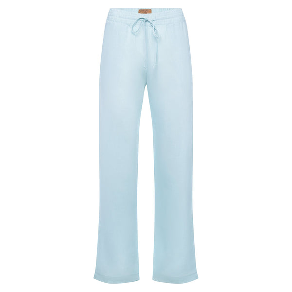 relaxed women linen pants in pastel blue