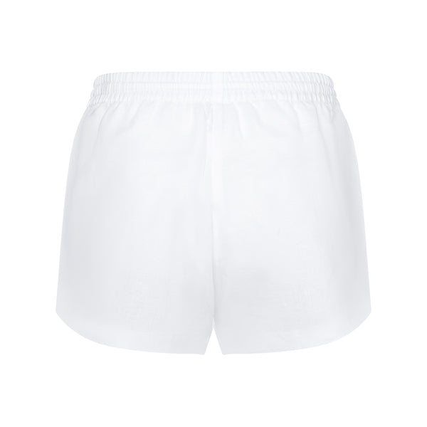 back of a women linen shorts in white