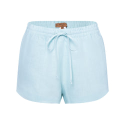 women linen shorts in pastel blue
