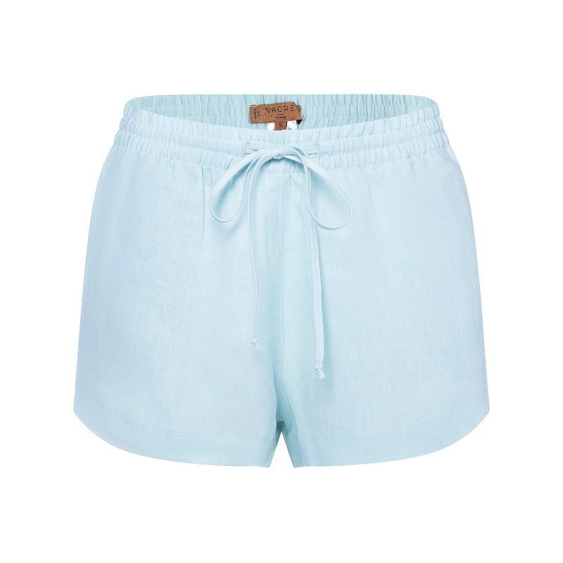 women linen shorts in pastel blue
