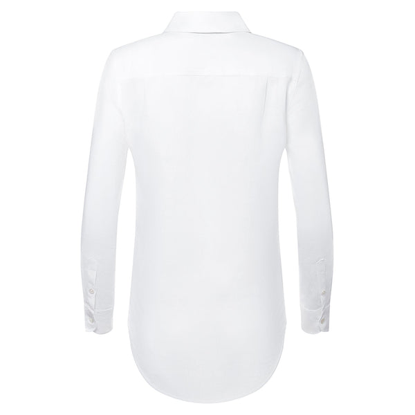 back of a women linen shirt in white