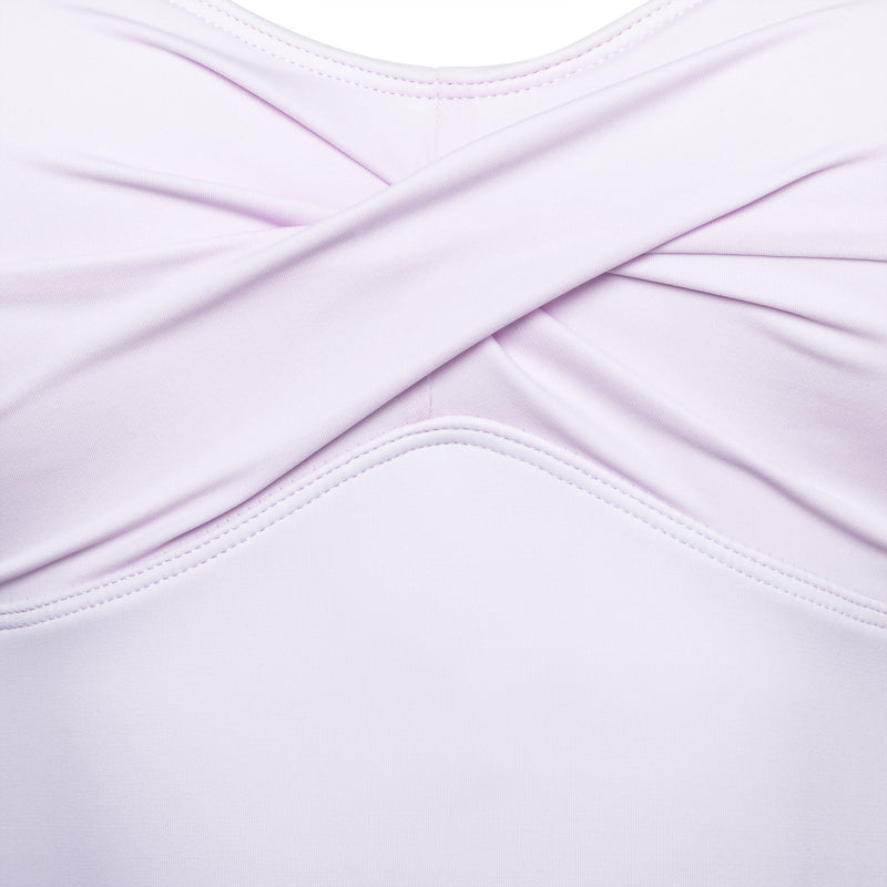 detail of a one-piece swimsuit in lavender