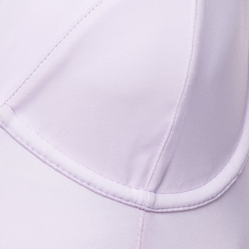 close up of a one-piece bustier swimsuit in lavender 