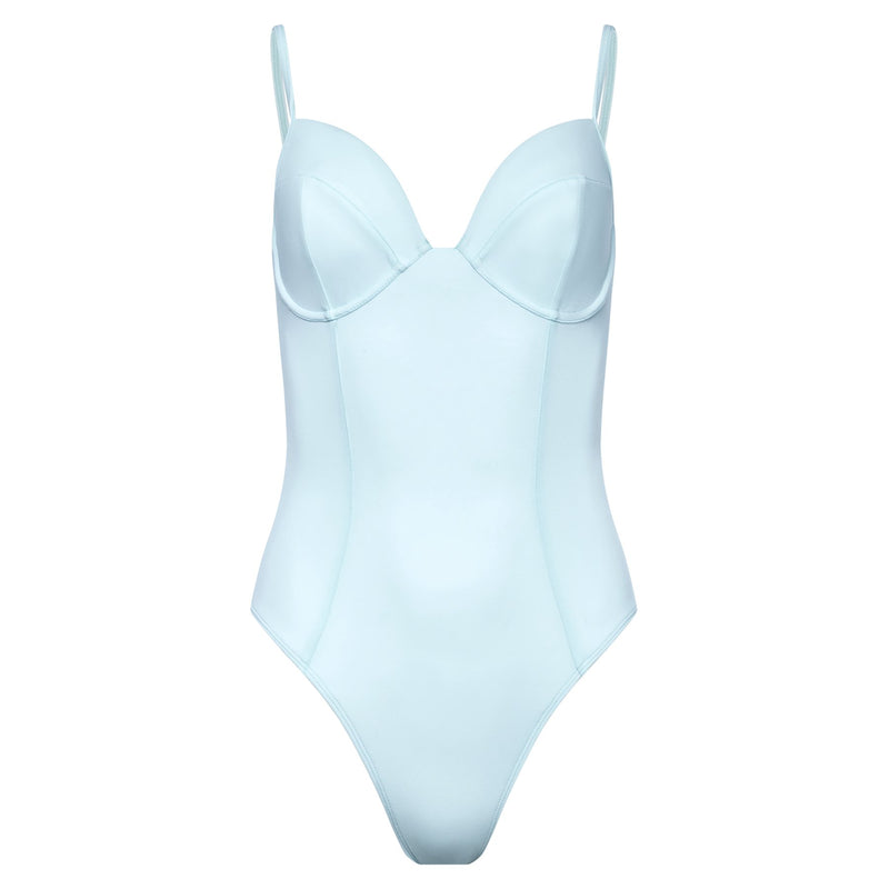 one-piece bustier swimsuit in pastel blue 
