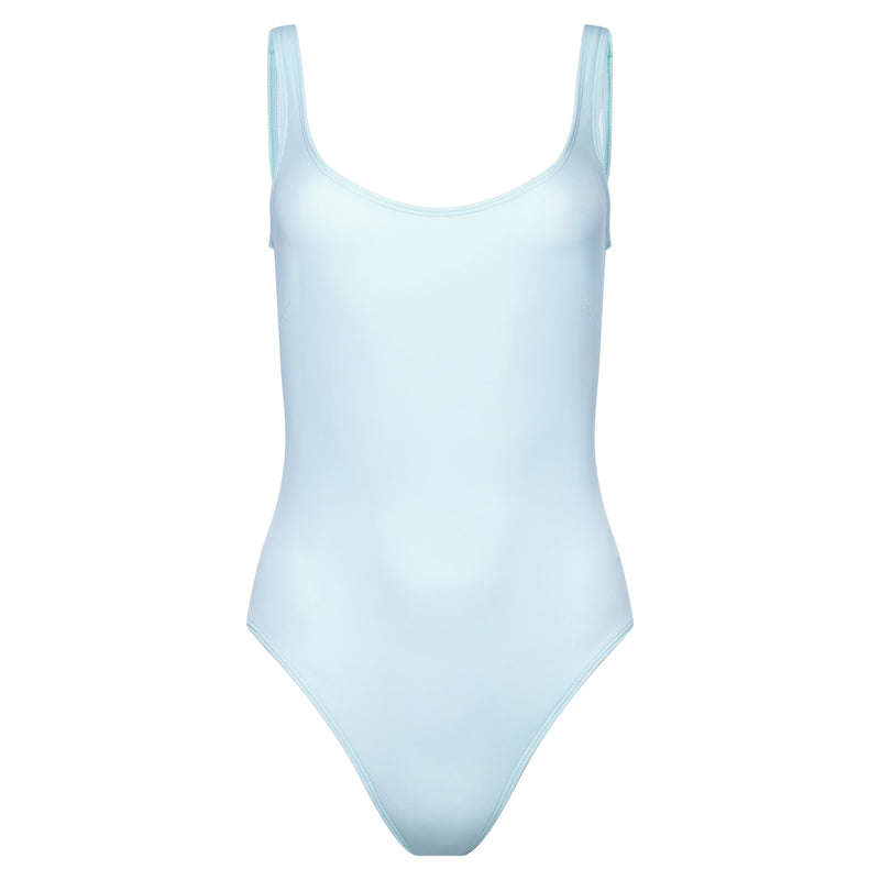 classic one-piece swimsuit in pastel blue