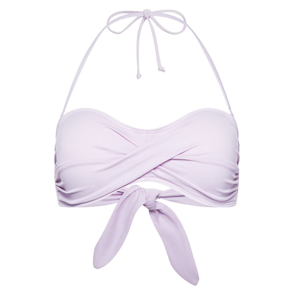 strapless bikini top with draped bust in lavender