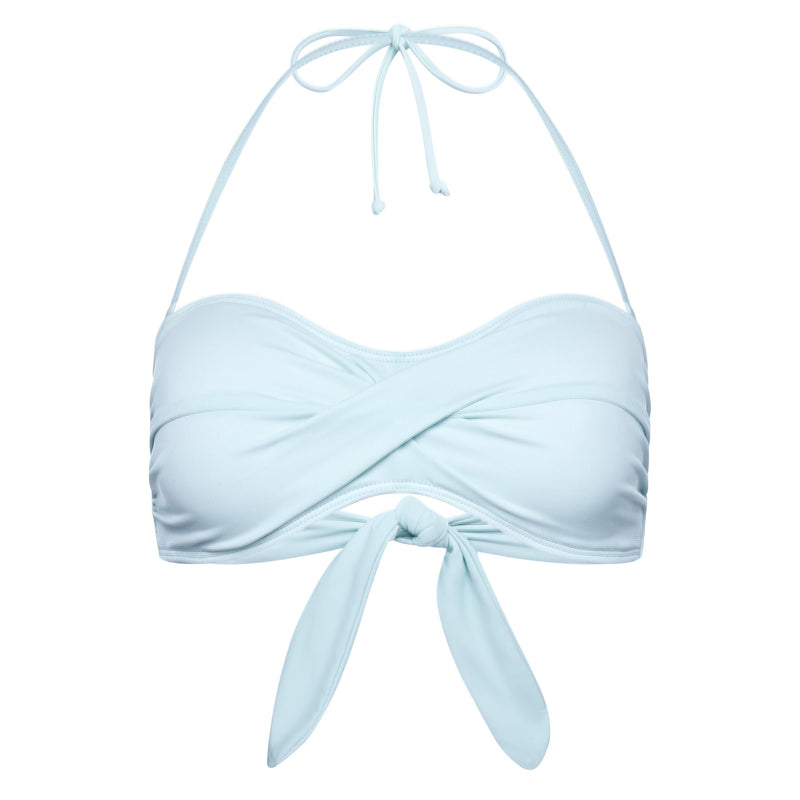 strapless bikini top with draped bust in pastel blue